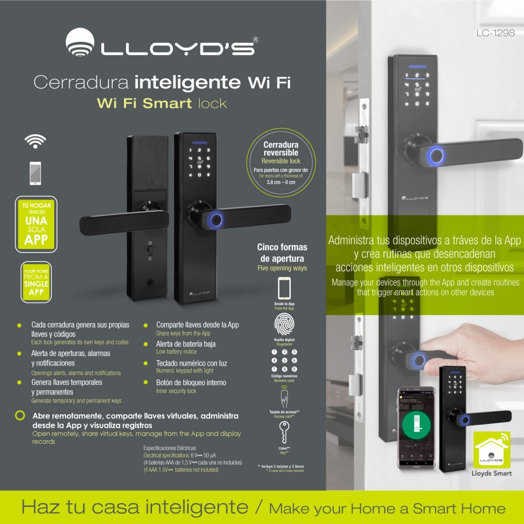 Cerradura Inteligente WiFi 4 métodos de apertura Lloyd's LC-1342